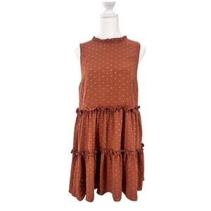 Storia Rust Tiered Ruffle Dress Open Back Tie Sleeveless Textured S